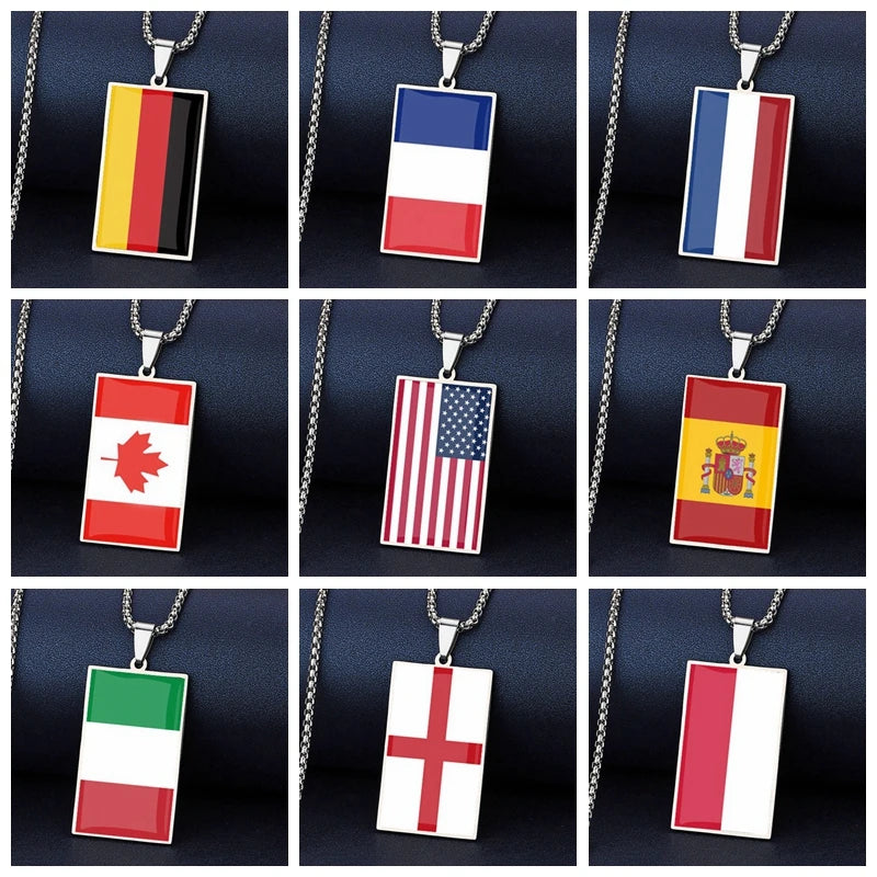 Stainless Steel Rectangle Flag Necklace