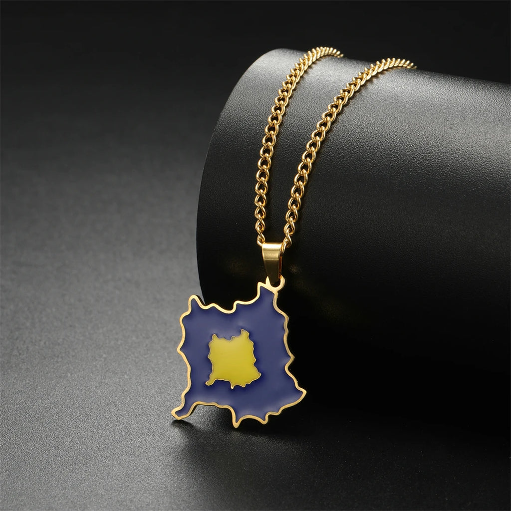 European Country Map & Flag Necklace – Enamel Stainless Steel Pendant
