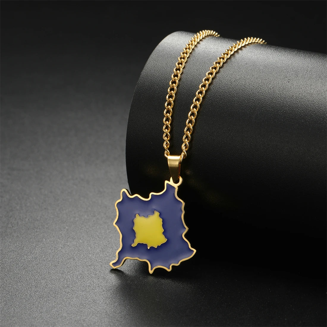 European Country Map & Flag Necklace – Enamel Stainless Steel Pendant