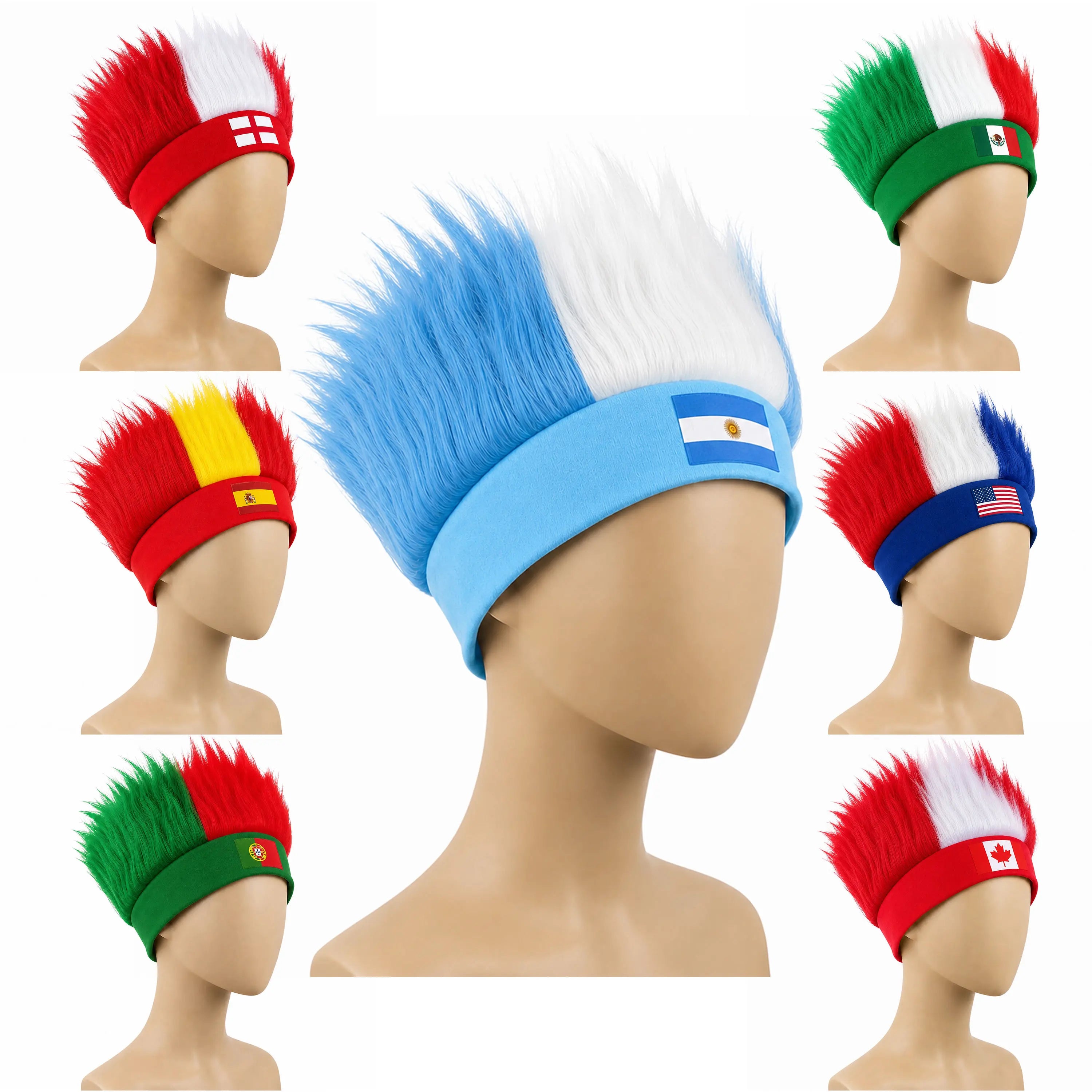 World Cup Wig with Logo, National Flag Colors