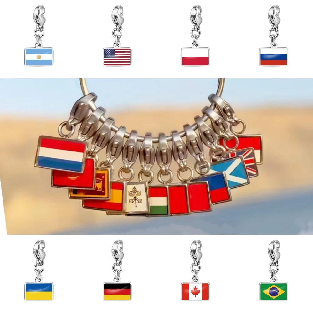 Country Flag Charm – Stainless Steel Pendant for Necklace, Bracelet, Keychain & Bag Charm