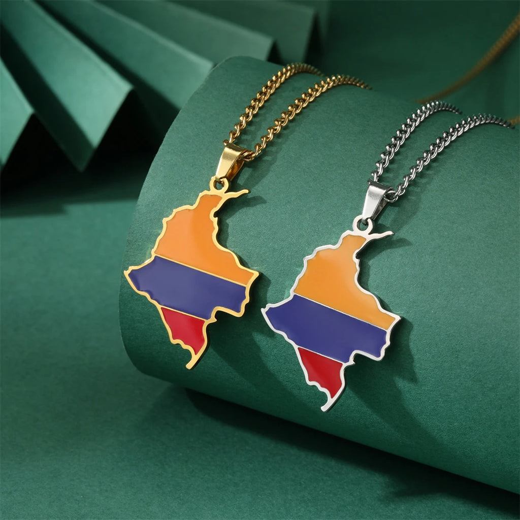 Latin American Country Map Necklace 14K Gold Plated