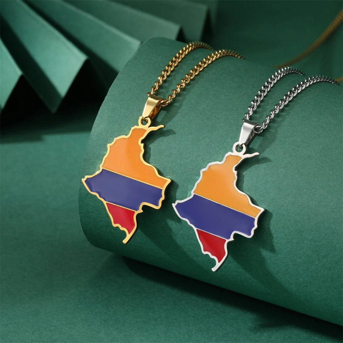 Latin American Country Map Necklace 14K Gold Plated