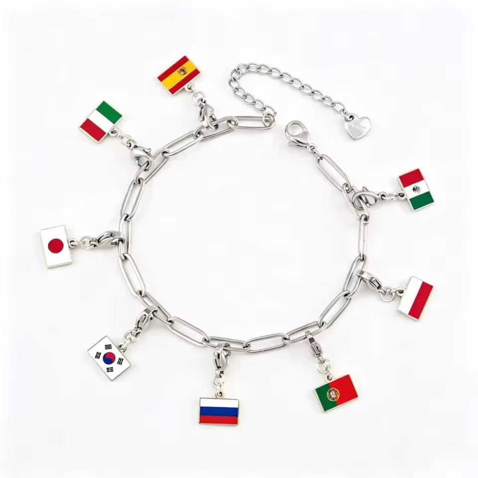 Country Flag Charm – Stainless Steel Pendant for Necklace, Bracelet, Keychain & Bag Charm