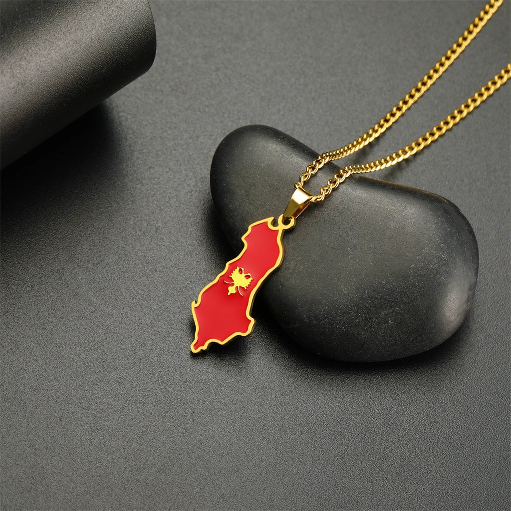 European Country Map & Flag Necklace – Enamel Stainless Steel Pendant