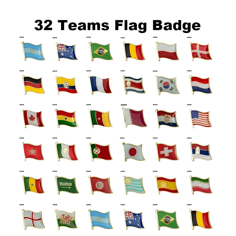32 Team National Flag Metal Pins