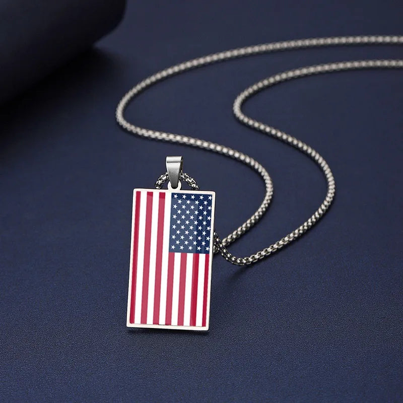 Stainless Steel Rectangle Flag Necklace